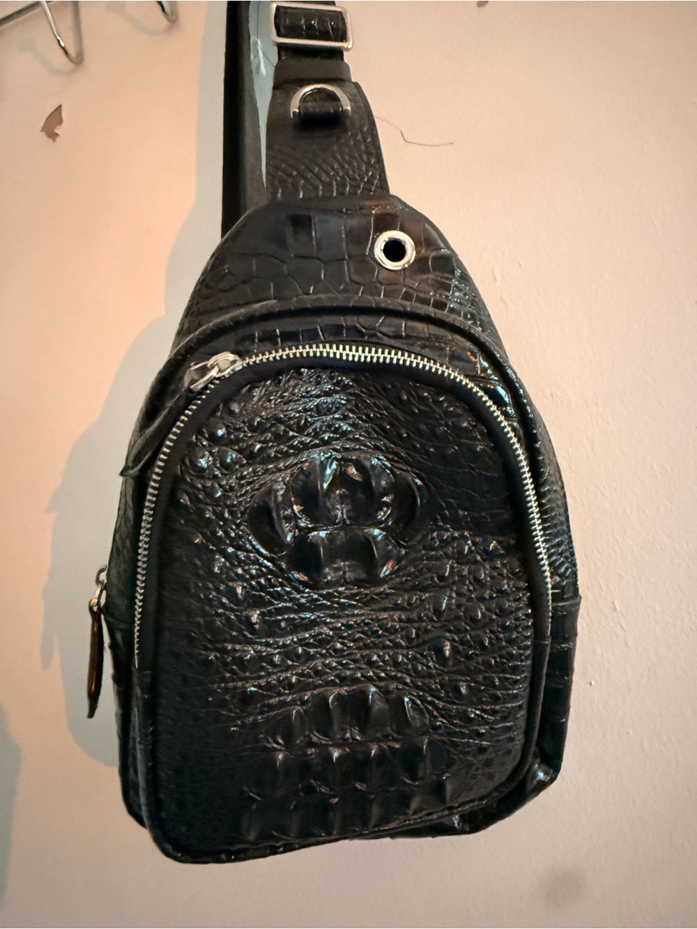 Black Croc-Texture Sling Bag for Men
